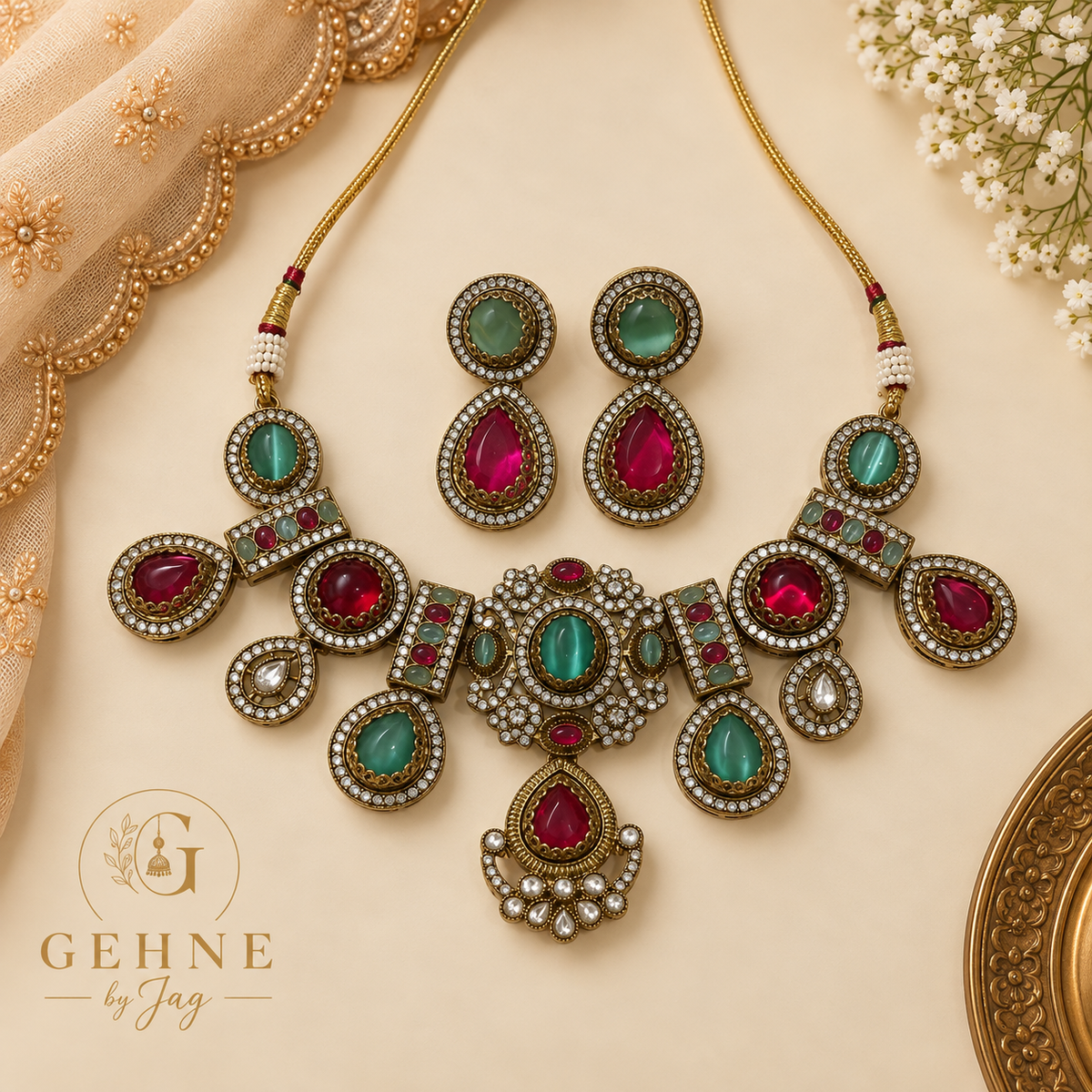 Emerald Ruby Kundan Set