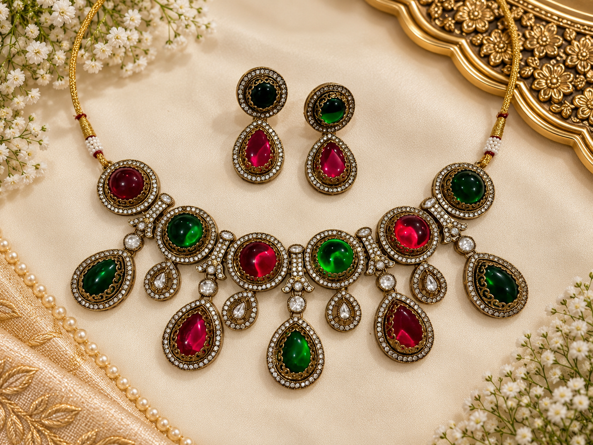 Ruby & Emerald Kundan Set
