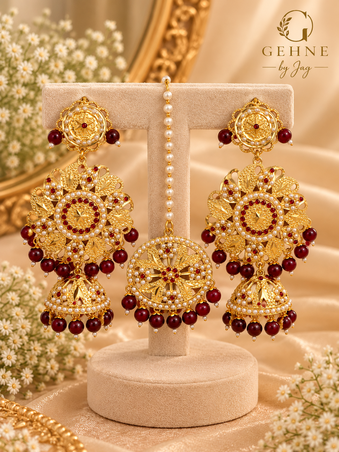 Mehroon Maharani Jhumka Set