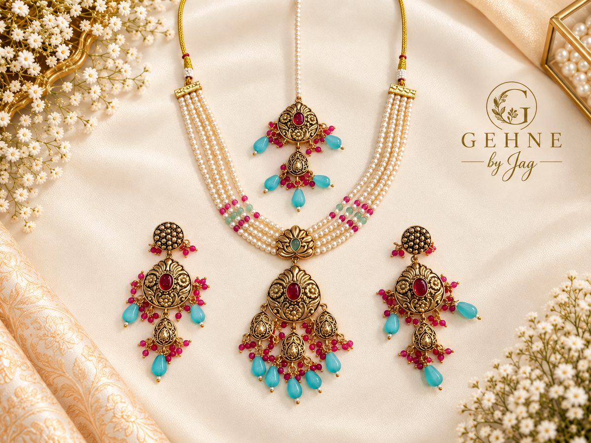 Gulabi Turquoise Pearl Set