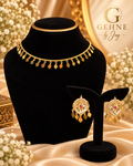 Golden Leaf Charm Necklace & Earrings Set