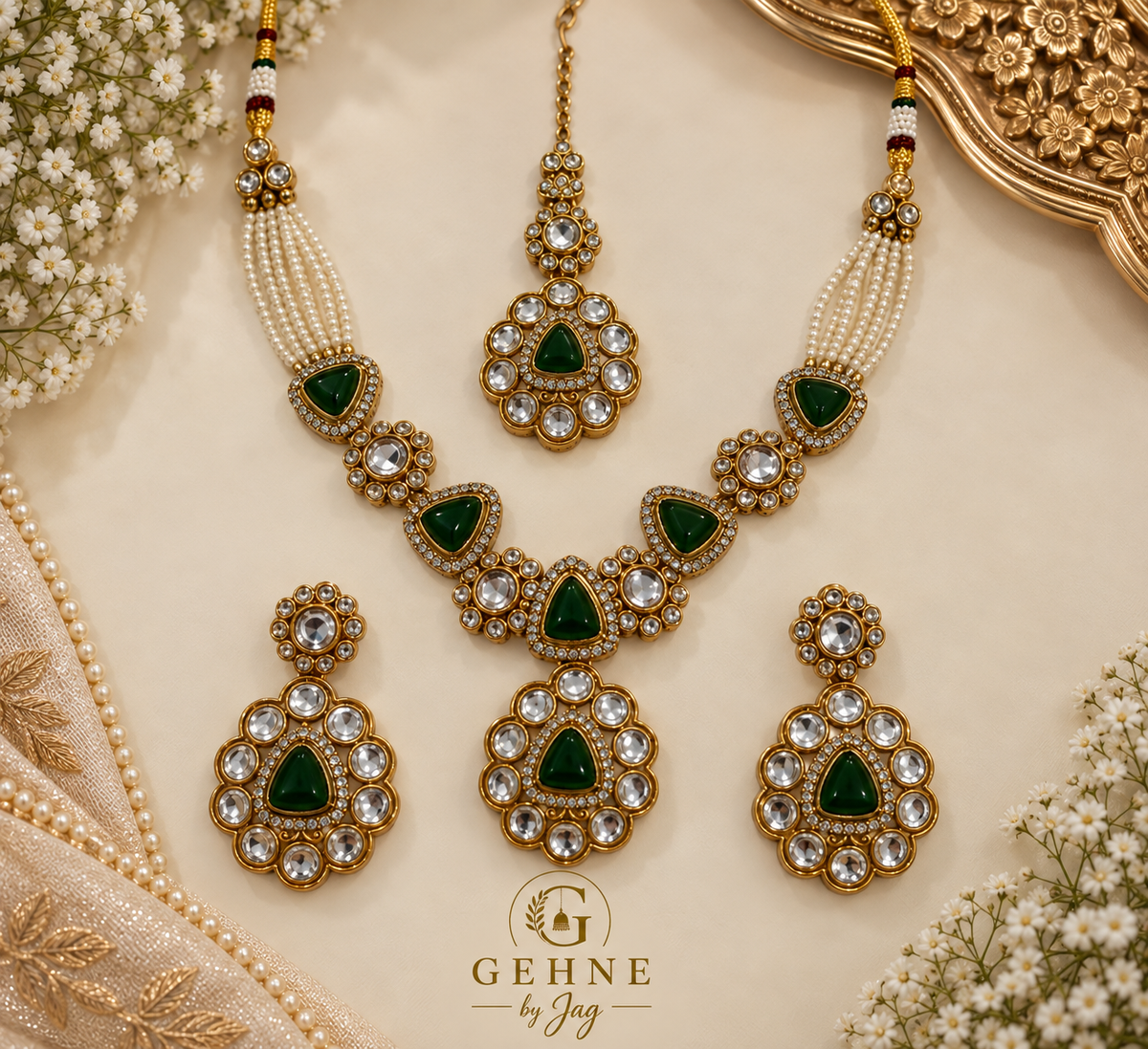 Emerald Kundan set