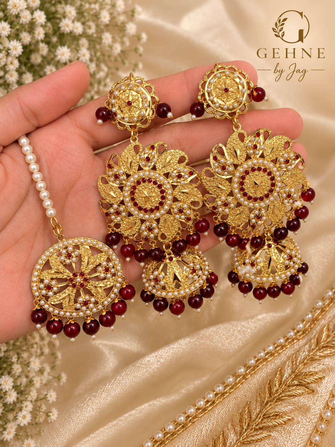 Mehroon Maharani Jhumka Set