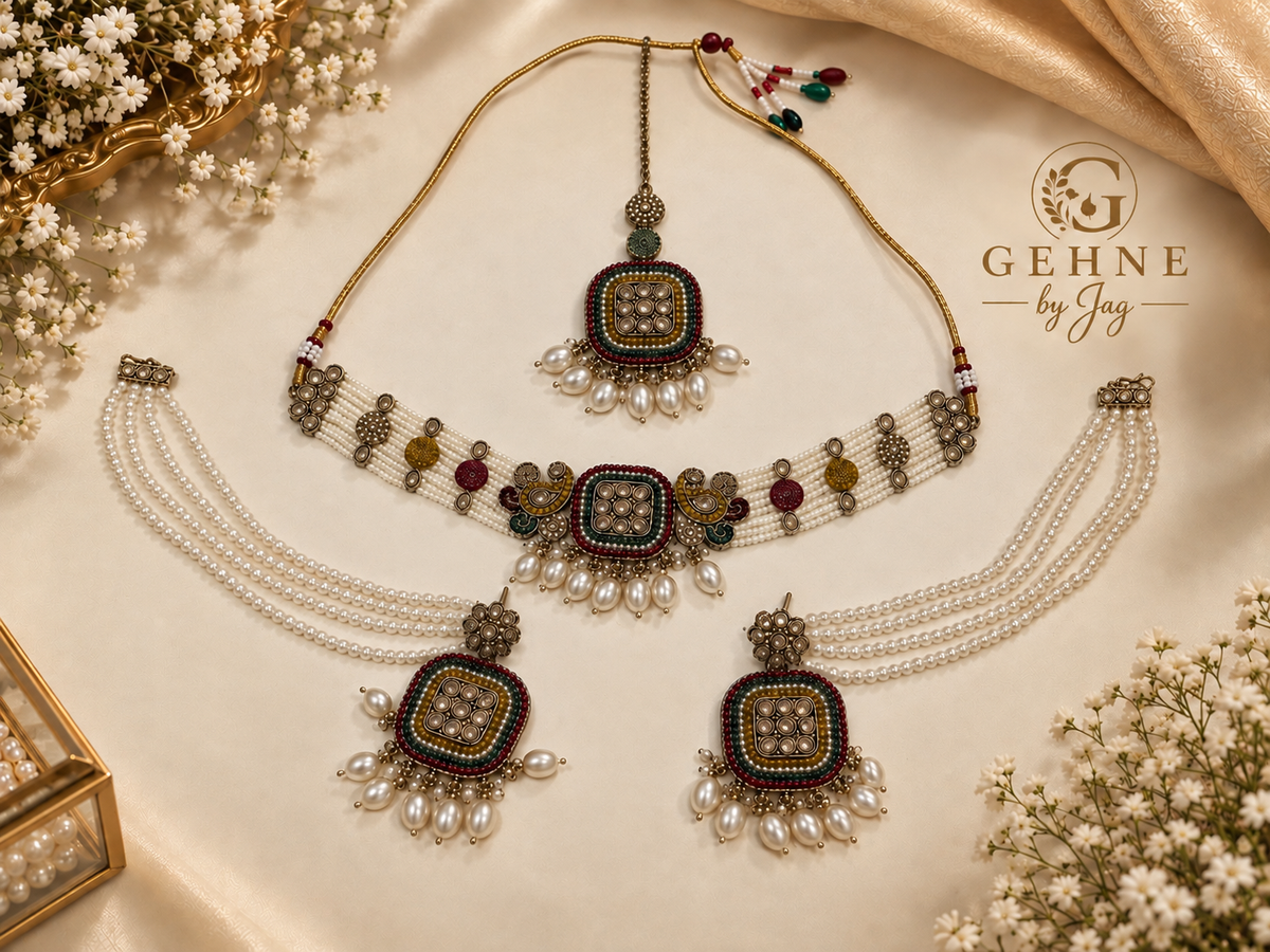 Rangoli Pearl Kundan Set